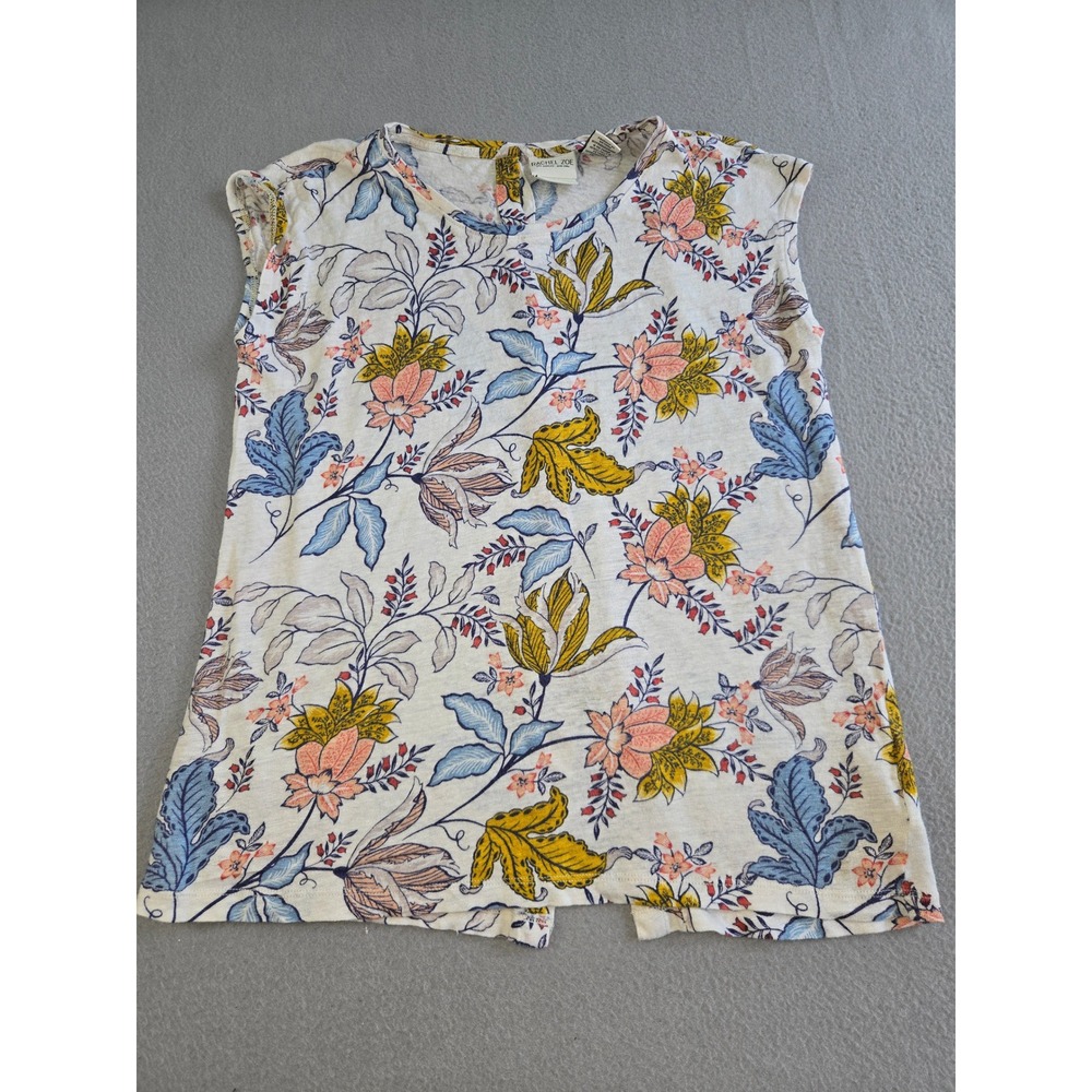 Rachel Zoe Linen Floral Top Women Small Ivory Blue Yellow Button Back Sleeveless